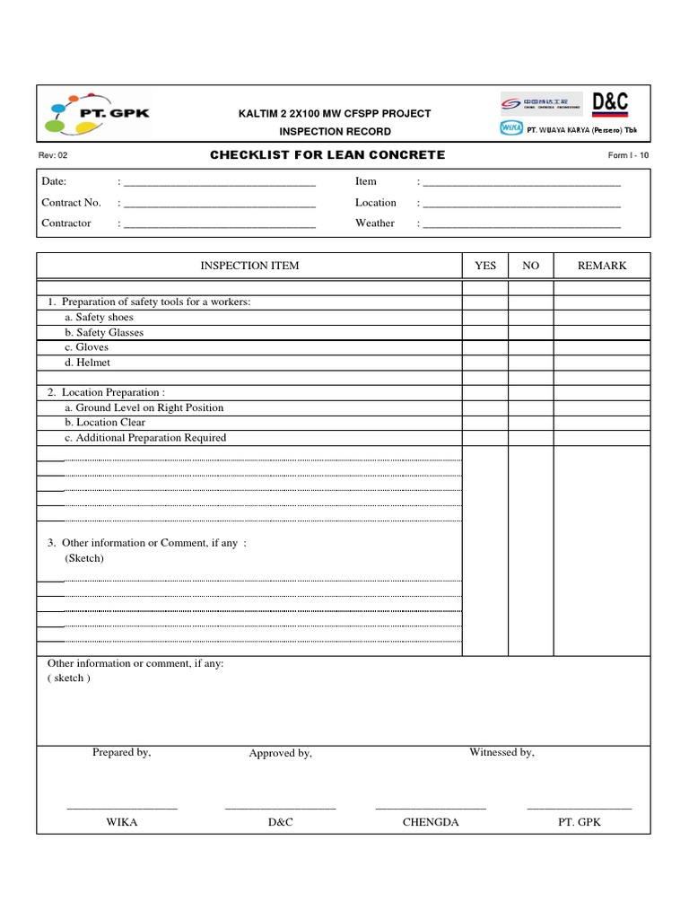 Inspection Checklist LC Formwork Rebar Pouring Concrete PDF
