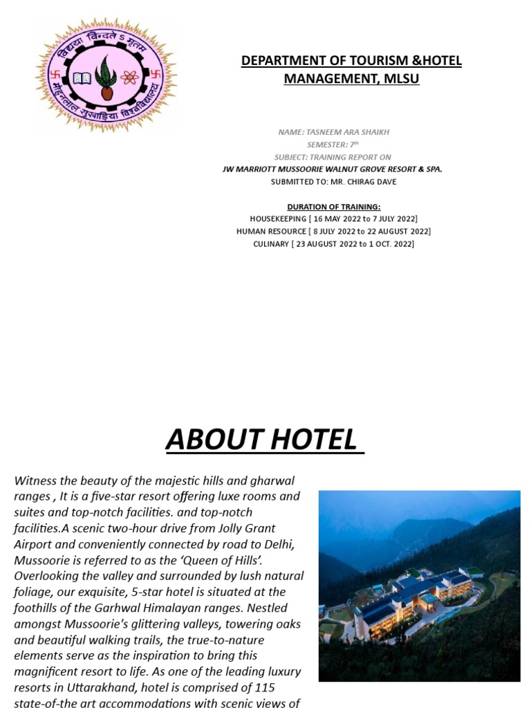 JW Marriott Mussoorie Training Report | PDF | Hotel | Restaurants