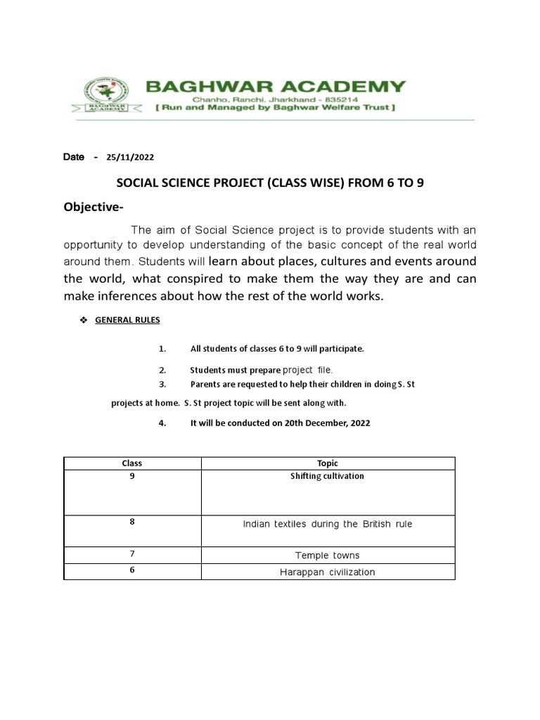 Class 6-9 Social Science Project Guide | PDF | Art