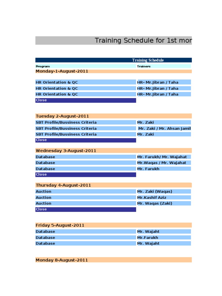 August 2011 Training Schedule Overview | PDF | Foreign Language Studies