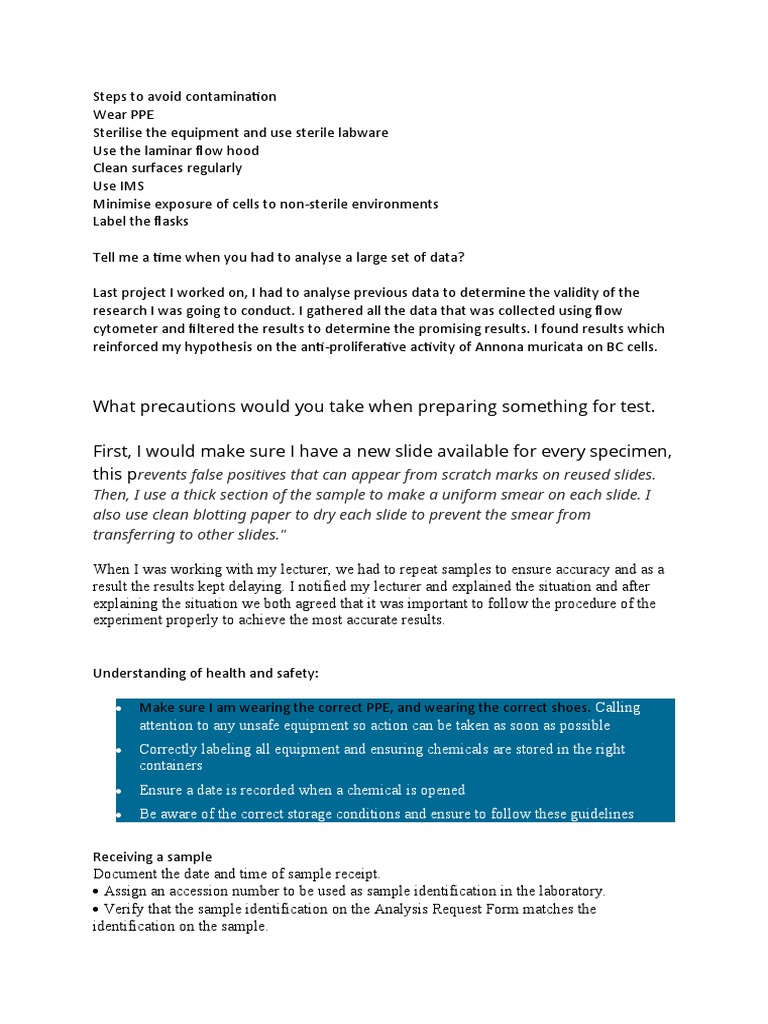 Steps To Avoid Contamination | PDF | Confidentiality | Laboratories