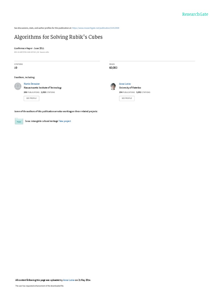 Asymptotic Analysis of Algorithms for Solving Rubik's Cubes of ...