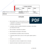 Prova 1 Tecnologia Mecanica e Elementos de Maquinas