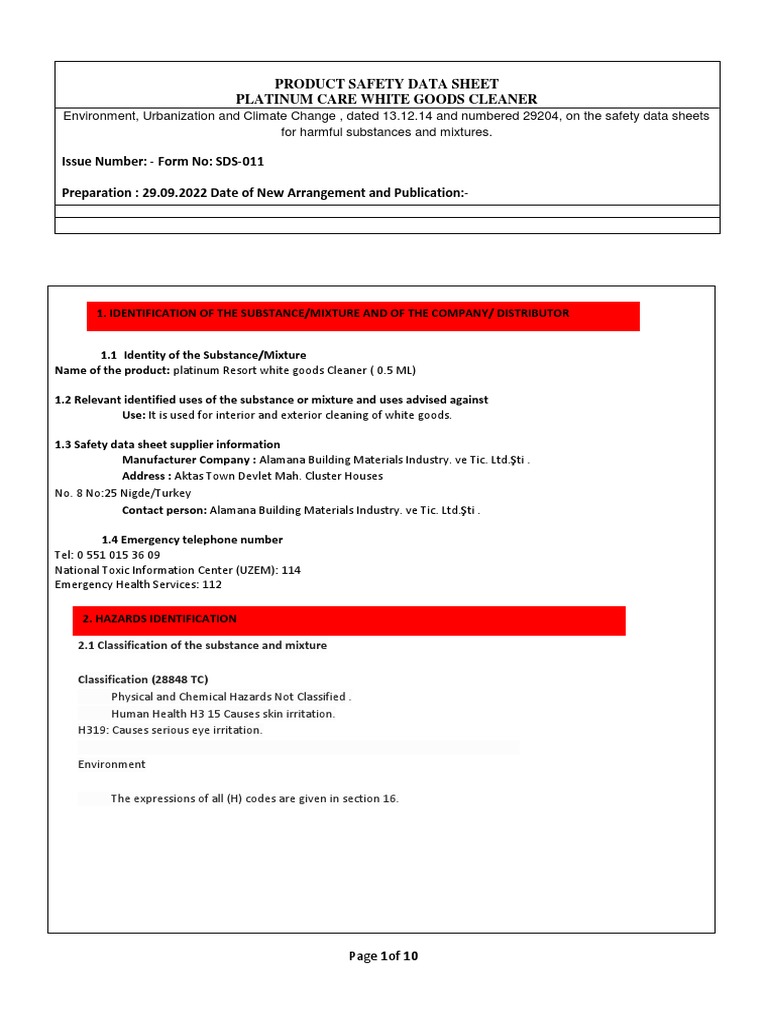 White Goods Cleaner MSDS (2742) | PDF | Dangerous Goods | Toxicity