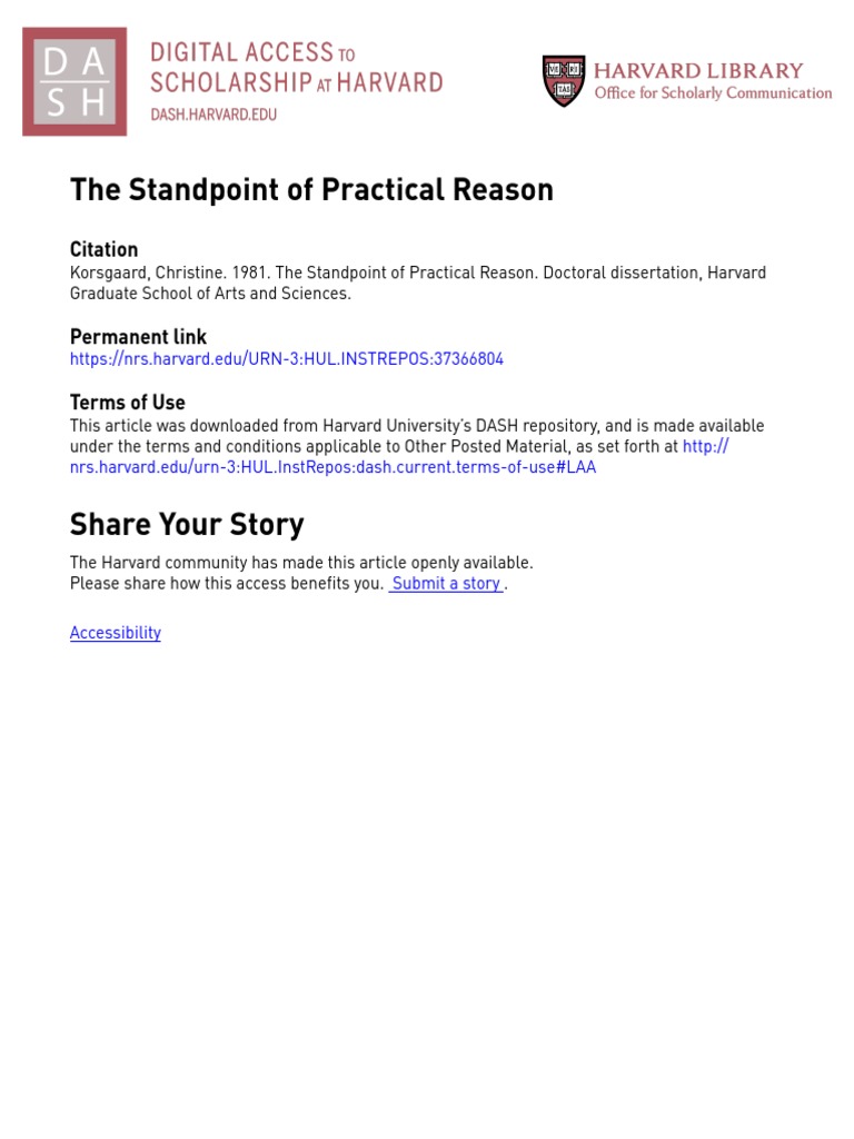 Korsgaard Standpoint Practical Reason Dissertation 1981 | PDF | Reason ...