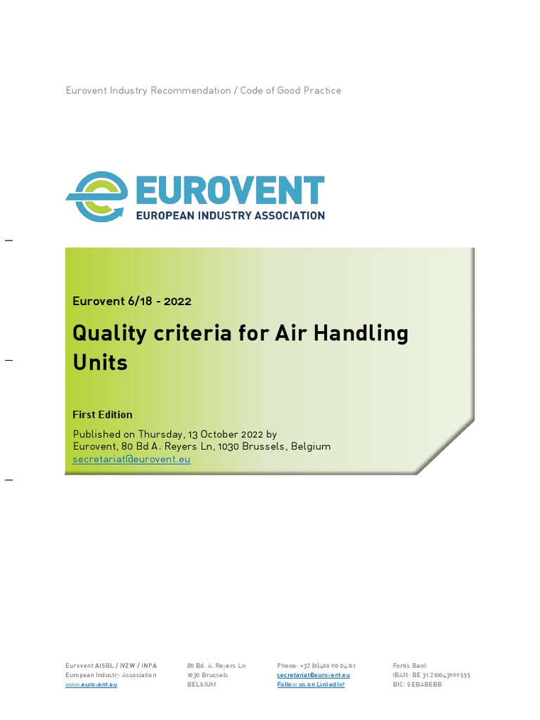 Eurovent rec 6 18 quality criteria for air handling units 2022 en