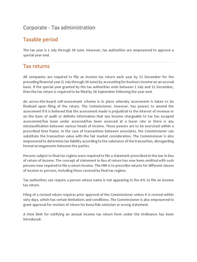 Corporate Tax Administration Overview | PDF | Taxes | Taxation In The ...