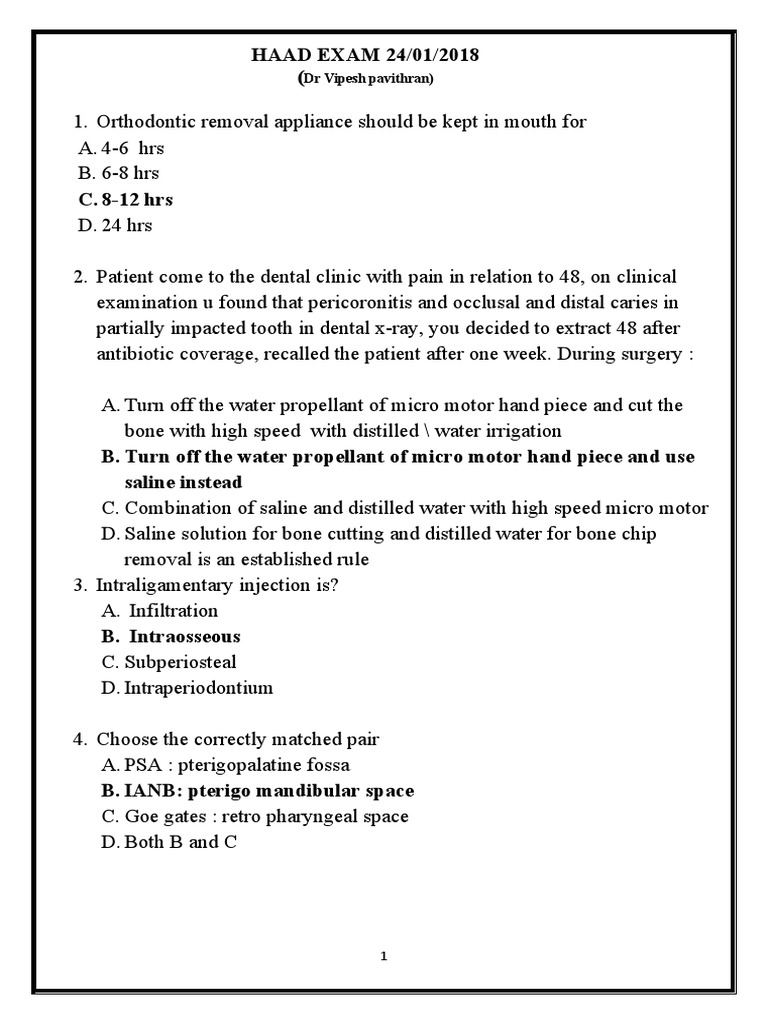 HAAD Exam Review Dental Questions Covering Topics Such as Orthodontics