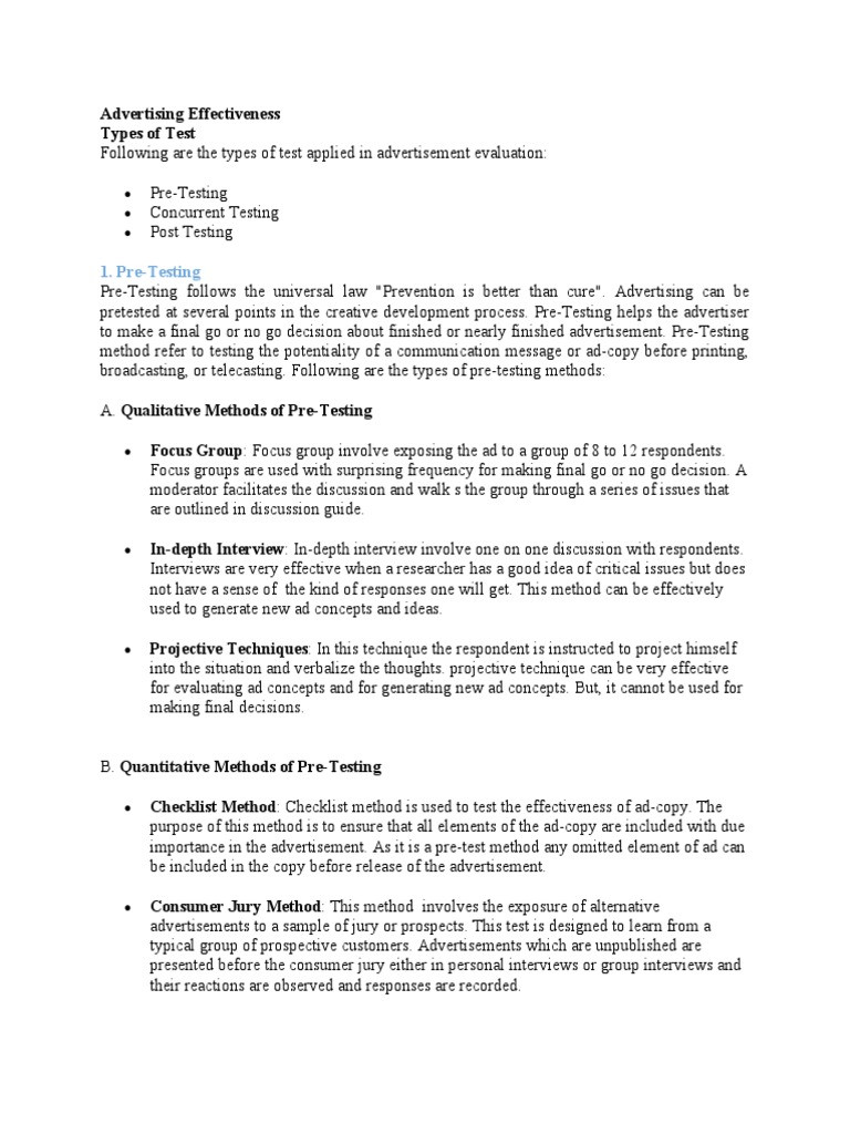 Evaluating advertising effectiveness an overview of pre testing