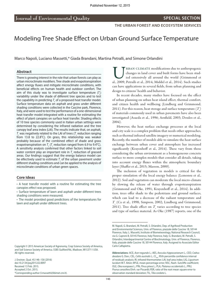 J of env quality 2016 napoli modeling tree shade effect on urban