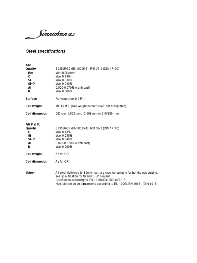 Steel Specifications for S235JRG2 Quality | PDF | Computers