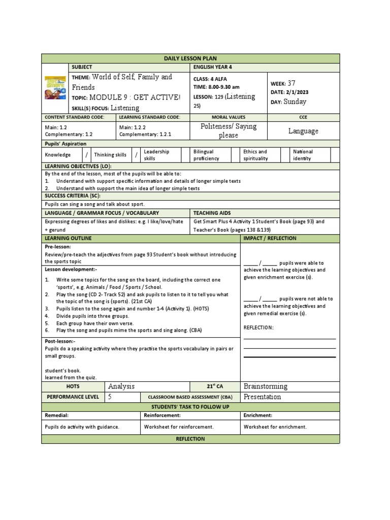 Module 9: Get Active! Lesson Plans | PDF | Lesson Plan | Teachers