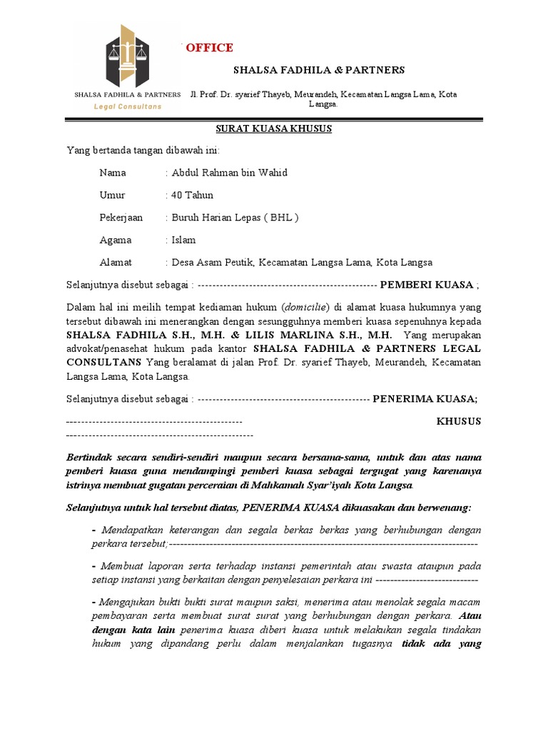 Surat Kuasa Khusus Tergugat Fix | PDF