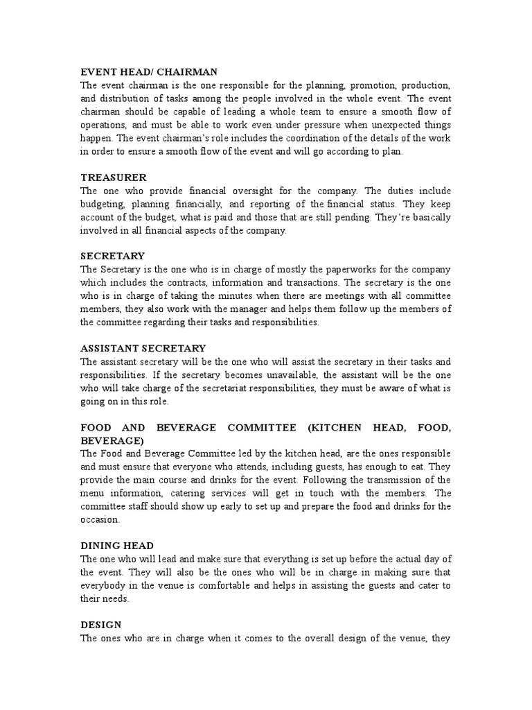 Key Roles and Responsibilities in Event Planning and Management PDF