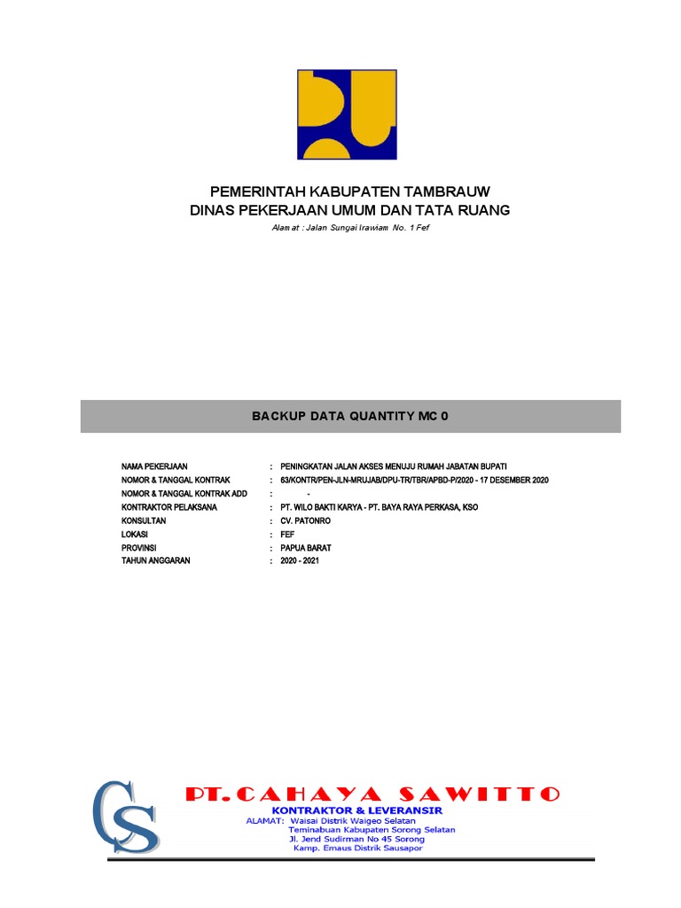 Backup Data Quantity Peningkatan Jalan | PDF