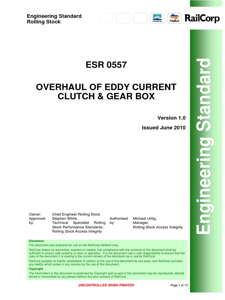 Esr 0557Overhaul of Eddy Current Clutch & Gear Box PDF Clutch Gear