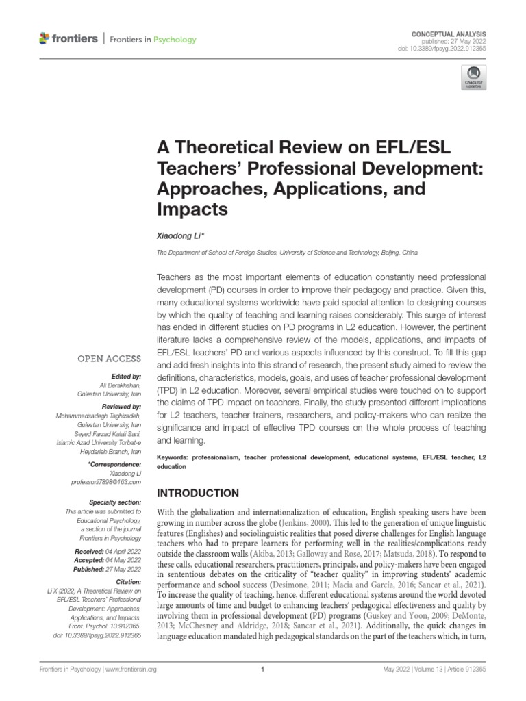 A Theoretical Review On EFL - ESL Teachers' Professional Development ...