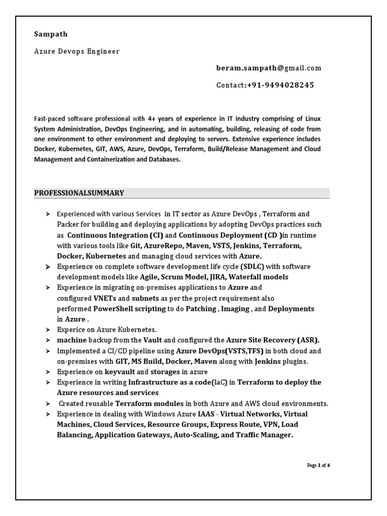 Azure DevOps Engineer Resume | PDF | Cloud Computing | Microsoft Azure