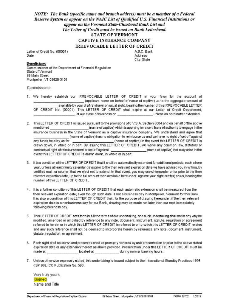 Loc Template PDF Letter Of Credit Banks