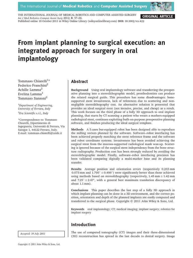 From Implant Planning To Surgical Execution An Integrated Approach For