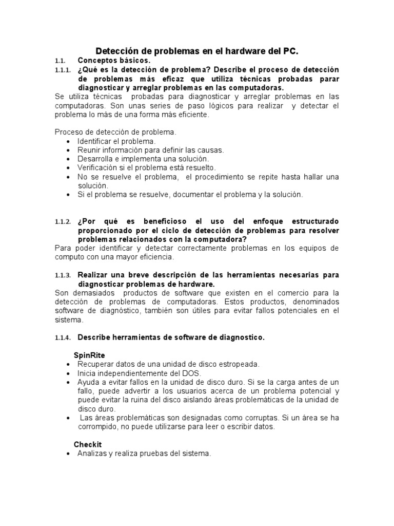 Detección De Problemas En El Hardware Del Pc Pdf Bios Memoria De