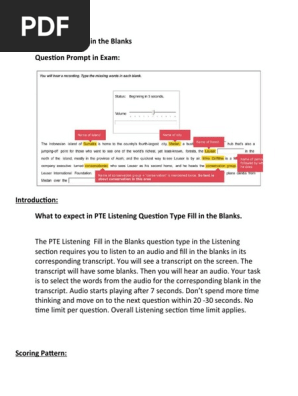 PTE Listening Fill in the  blanks
