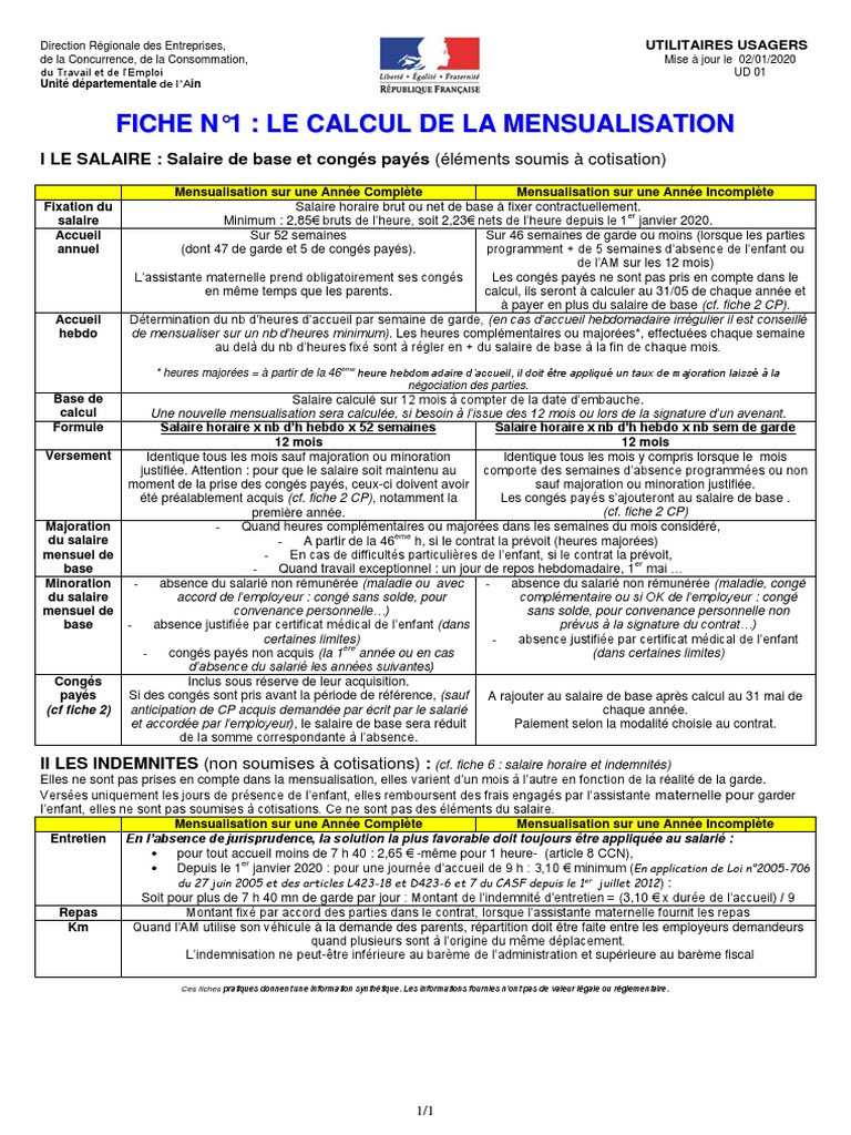 Calcul de la Mensualisation pour Assistantes Maternelles | PDF ...