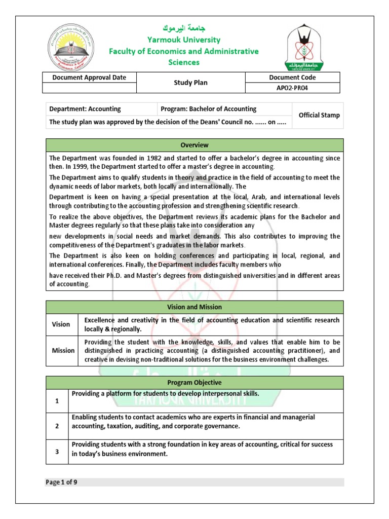 Program Overview and Study Plan for Bachelor of Accounting Degree at ...