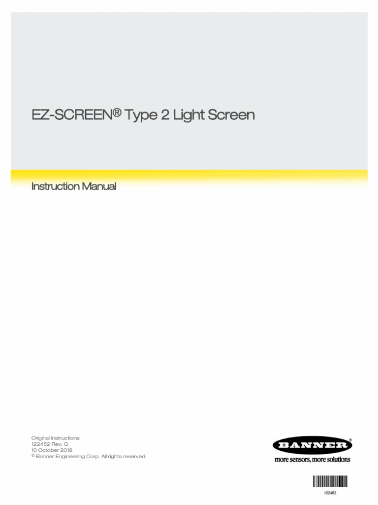 EzScreen Type 2 Light Screen Instruction Manual PDF Safety Reliability Engineering