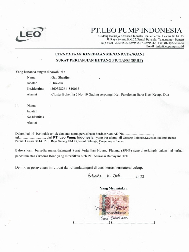 Surat Perjanjian Hutang Piutang Pdf