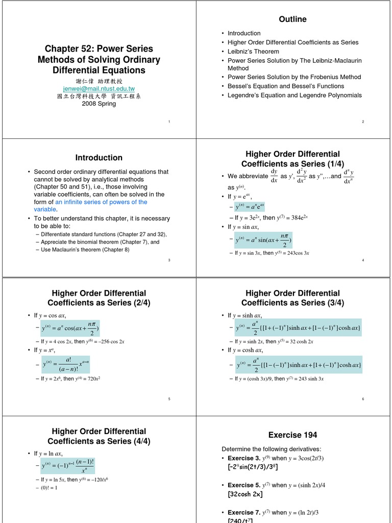 Power Series Methods of Solving Ordinary Differential Equations | PDF ...