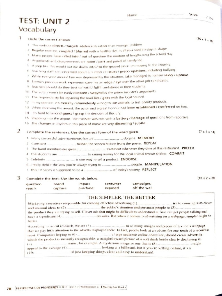 Prof Test Unit 2 | PDF