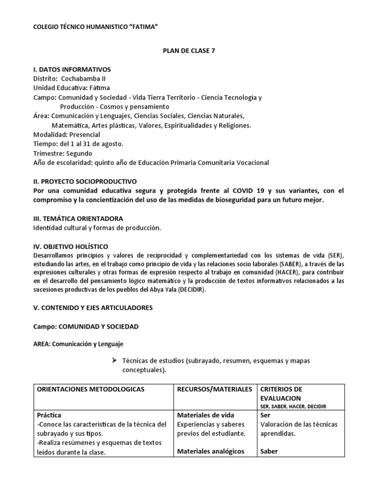 Plan de Clase 7 | PDF | Evaluación | Educación primaria