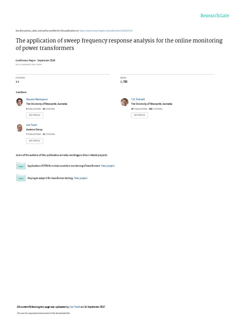 Application of Sweep Frequency Response Analysis For Online Monitoring ...