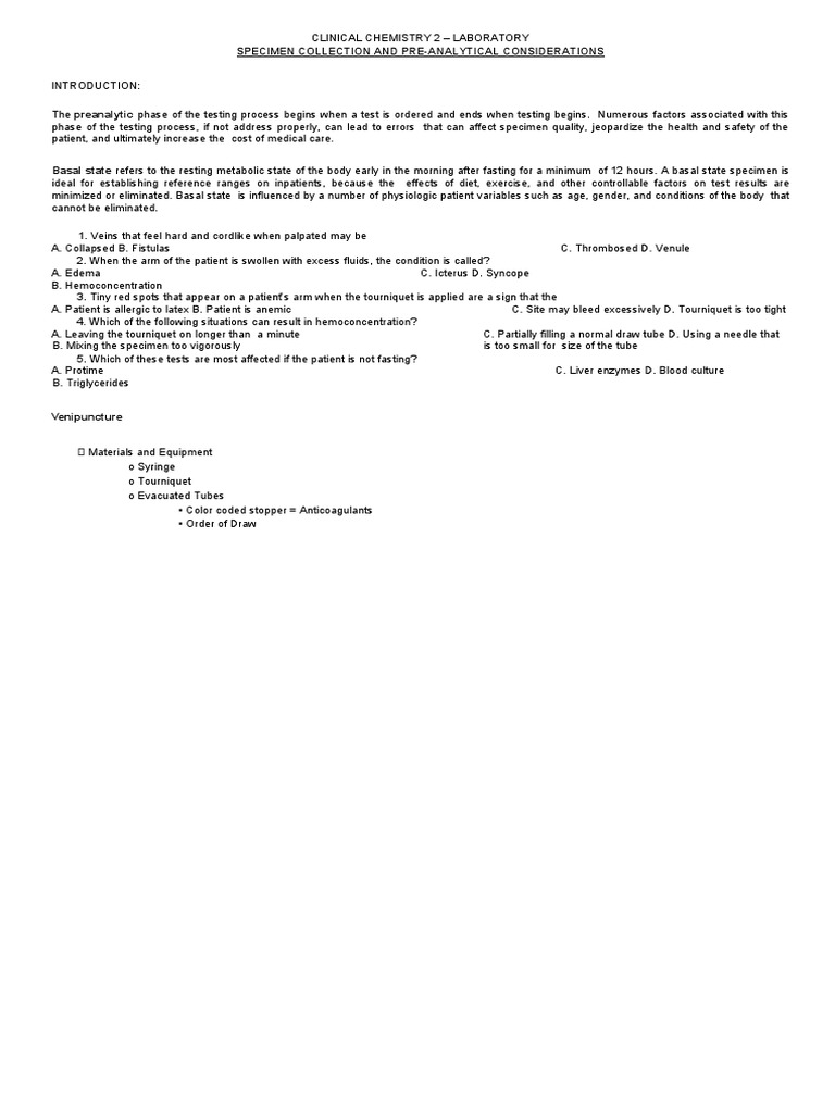 Specimen Collection PDF Blood Clinical Medicine