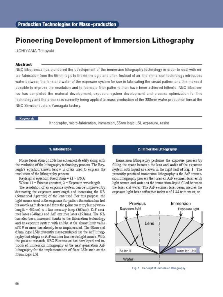 Immersion Lithography PDF Photolithography Angular Resolution