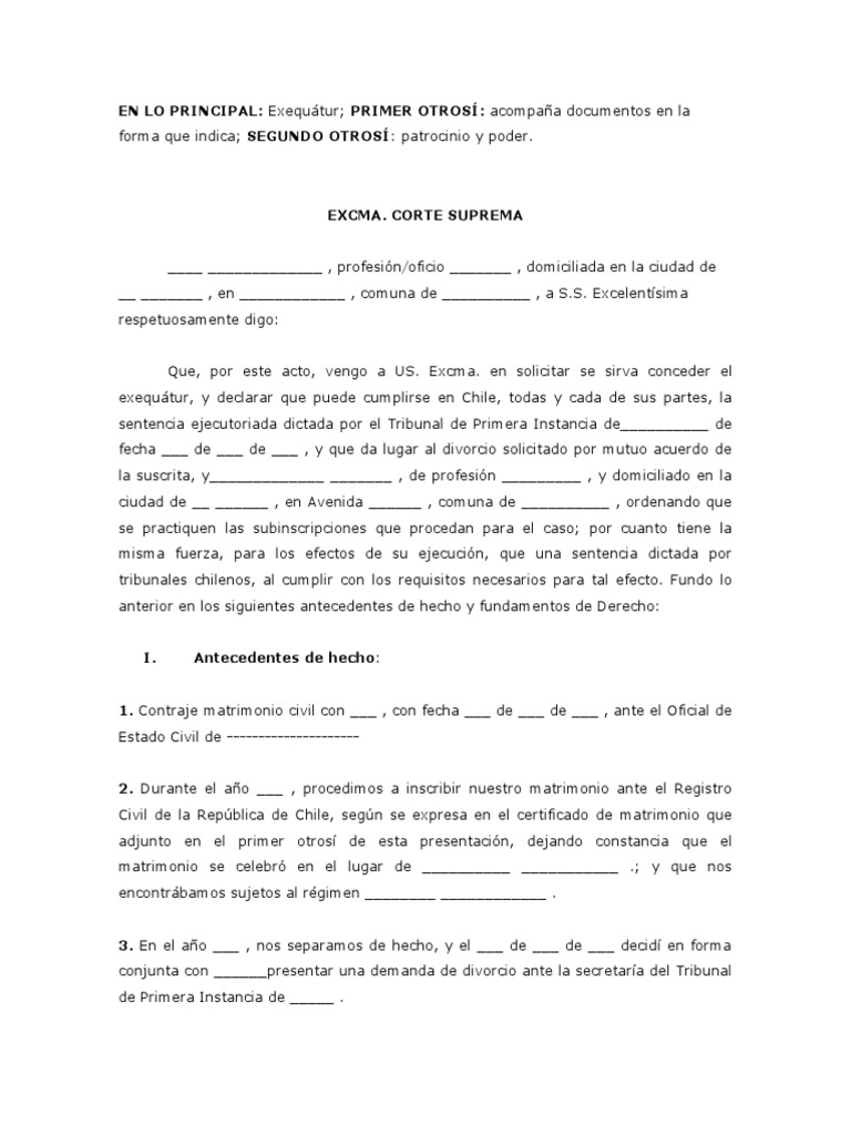 Exequátur de Divorcio en Chile | PDF | Divorcio | Sentencia (ley)