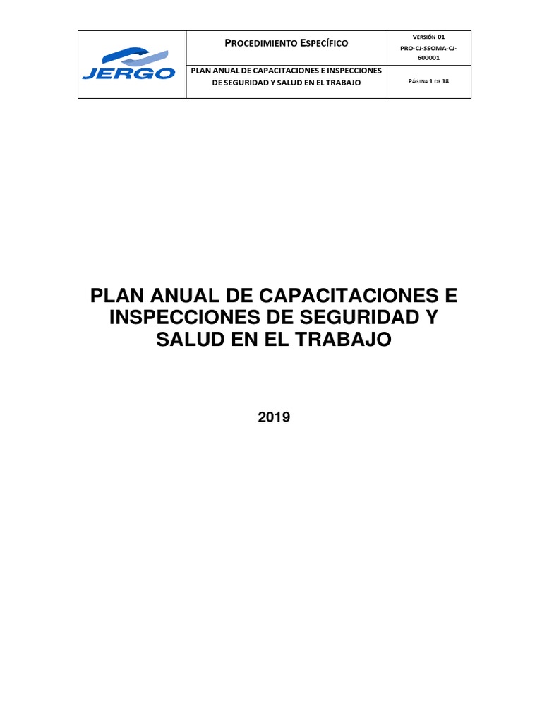 Plan Anual de Capacitaciones e Inspecciones de Seguridad y Salud en El ...