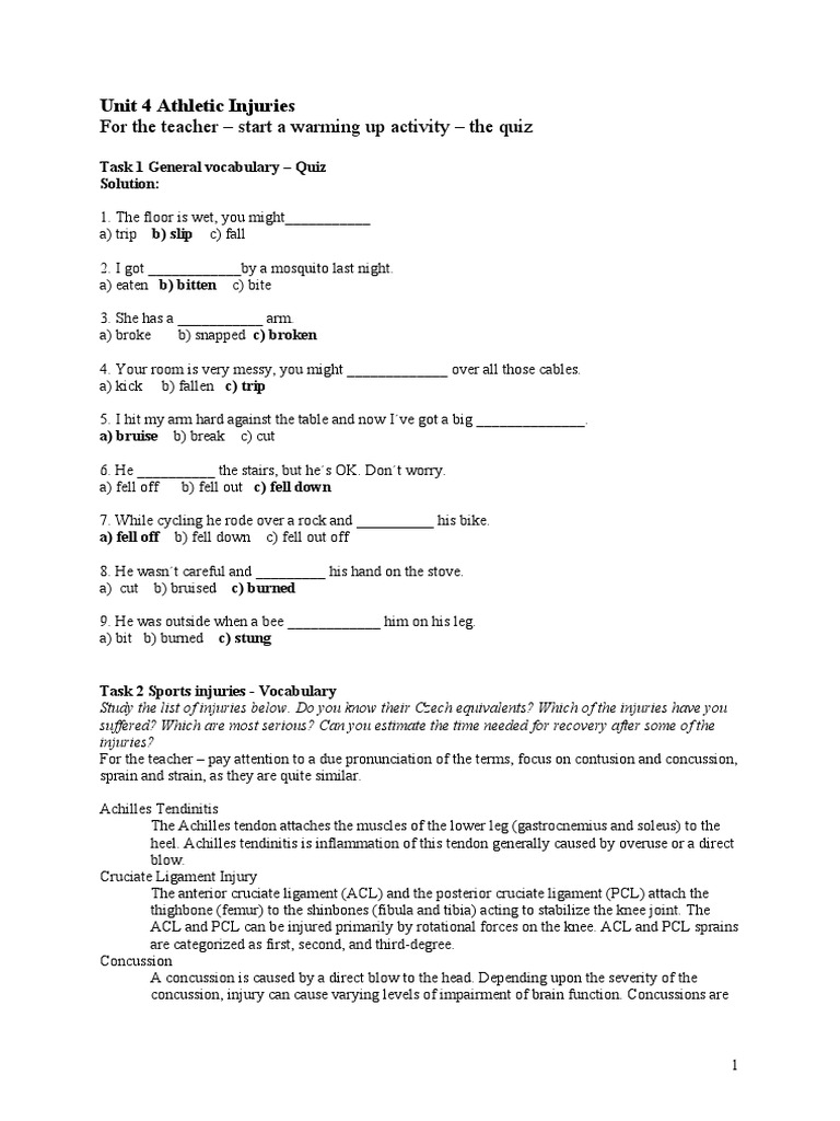 Unit 4 Athletic Injuries PDF