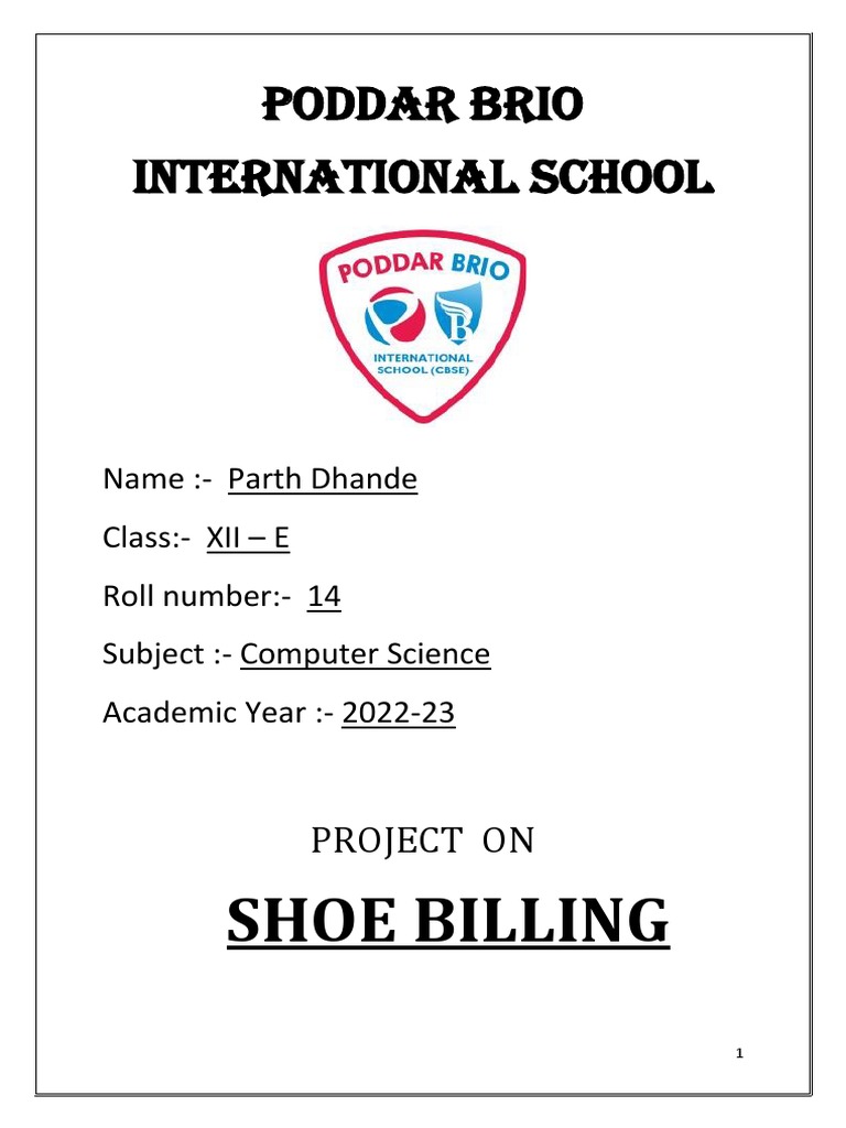 Shoe Billing Project PARTH | PDF