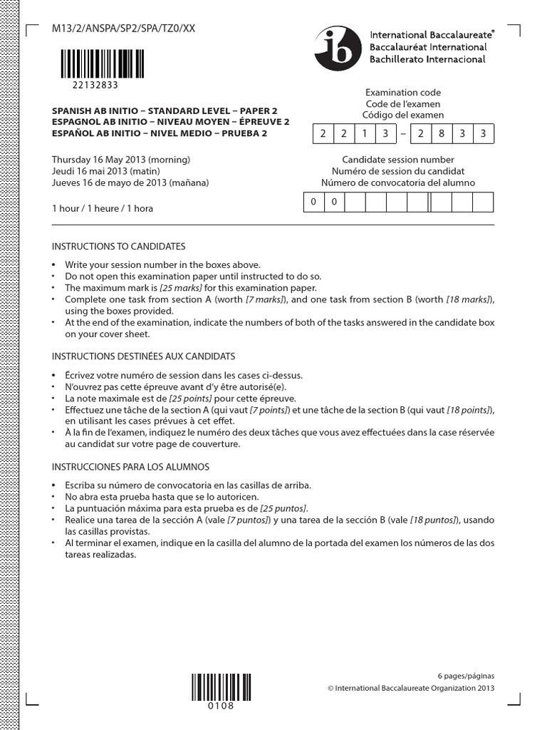 Spanish Ab Initio SL Paper 2 | PDF | Hogar, jardinería y bricolaje ...