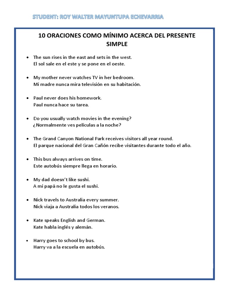 10 Oraciones en Presente Simple | PDF | Arte