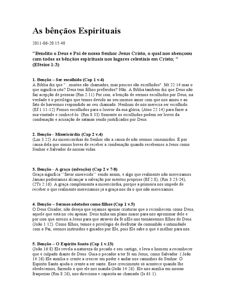 As Bênçãos Espirituais Pdf Presente Espiritual Graça No Cristianismo