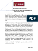 Informe de Necesidad de Contratación Objeto de Contratación: Construcción Del Mercado 04 de Noviembre en La Parroquia Ricaurte 1. Antecedentes