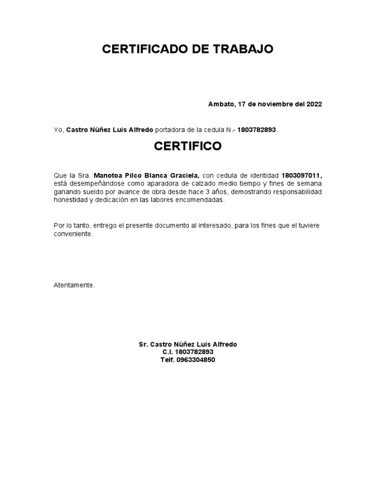 Certificado de Trabajo Jessica | PDF