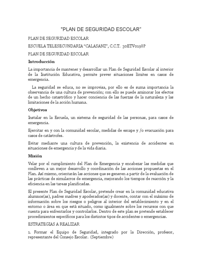 Plan de Seguridad Escolar 2023 | PDF