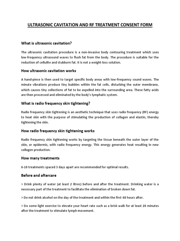 Treatment Consent Form Ultrasonic Cavitation and RF PDF Ultrasound