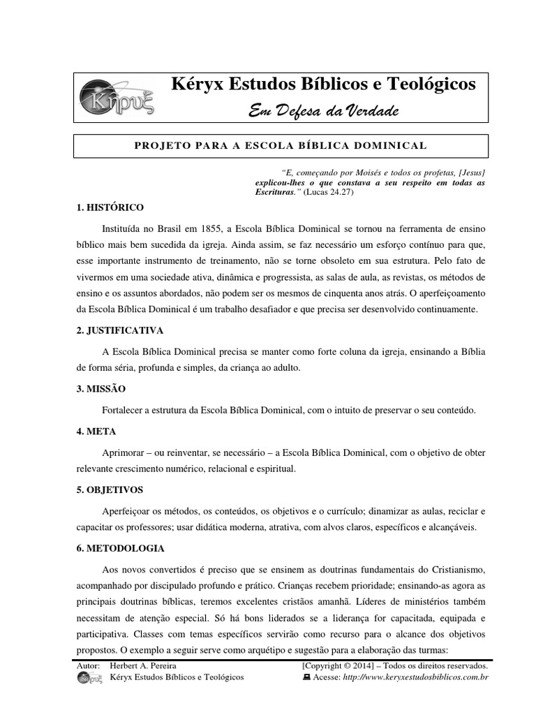 Projeto para A Escola Biblica Dominical | PDF | Bíblia | Teologia