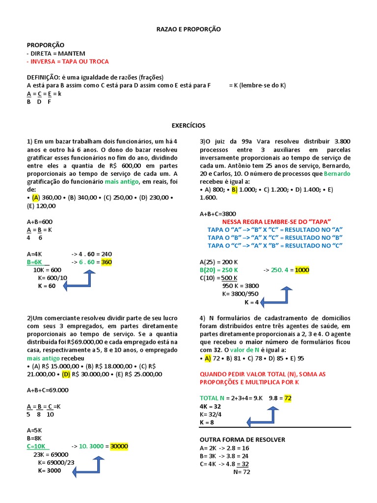 Exercícios de Razão e Proporção 7º Ano | PDF | Matemática