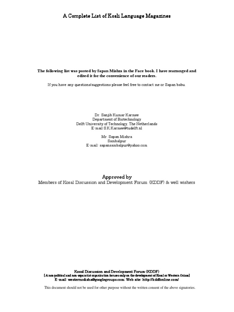 A Complete List of Kosli Language Magazines | PDF | Social Science ...